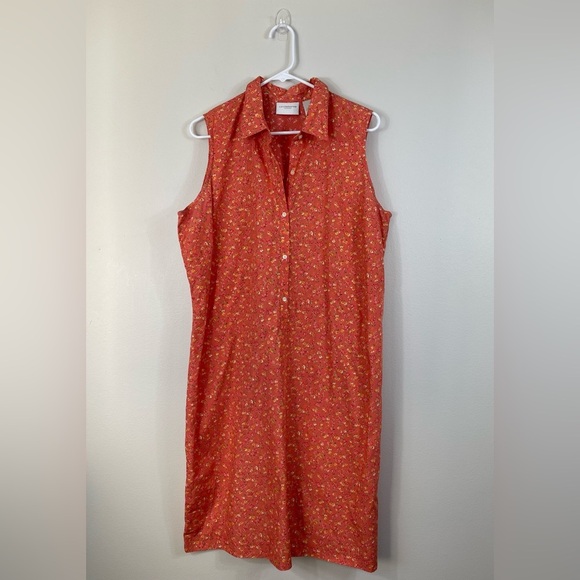 Liz Claiborne Dresses & Skirts - Liz Claiborne Liz Sport Red-Orange Sleeveless Button-Up Dress Cotton Size 16